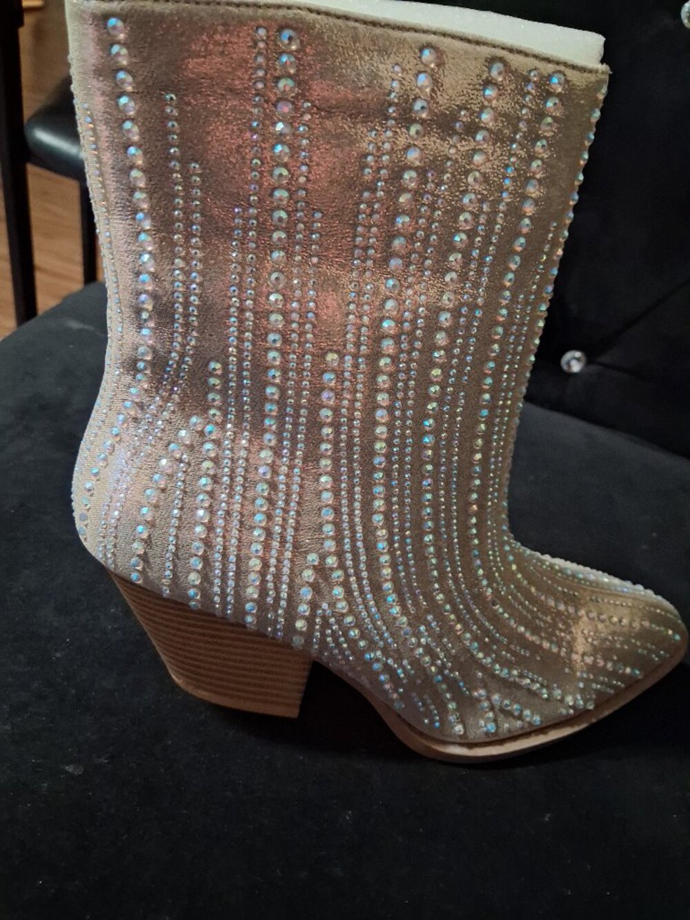 Champagne colored bedazzled cowgirl boots